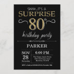 Surprise 80th Birthday Invitation Black and Gold<br><div class="desc">Surprise 80th Birthday Invitation with Black and Gold Glitter Background. Chalkboard. Adult Birthday. Men or Women Bday Invite. Any age. For further customisation,  please click the "Customise it" button and use our design tool to modify this template.</div>