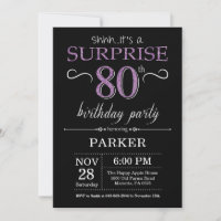 Surprise 80th Birthday Invitation Black and Purple