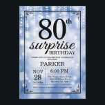 Surprise 80th Birthday Invitation Blue Glitter<br><div class="desc">Surprise 80th Birthday Invitation with Blue String Lights with Blue Glitter Background. Blue Birthday. Adult Birthday. Men or Women Bday Invite. 13th 15th 16th 18th 20th 21st 30th 40th 50th 60th 70th 80th 90th 100th, Any age. For further customisation, please click the "Customise it" button and use our design tool...</div>