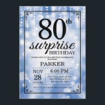 Surprise 80th Birthday Invitation Blue Glitter<br><div class="desc">Surprise 80th Birthday Invitation with Blue String Lights with Blue Glitter Background. Blue Birthday. Adult Birthday. Men or Women Bday Invite. 13th 15th 16th 18th 20th 21st 30th 40th 50th 60th 70th 80th 90th 100th, Any age. For further customisation, please click the "Customise it" button and use our design tool...</div>