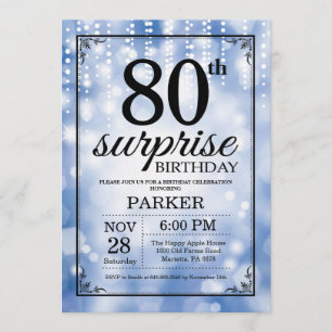 Surprise 80th Birthday Invitation Blue Glitter