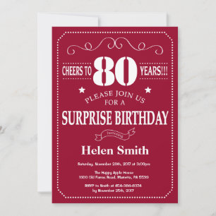 Surprise 80th Birthday Invitation Burgundy Red