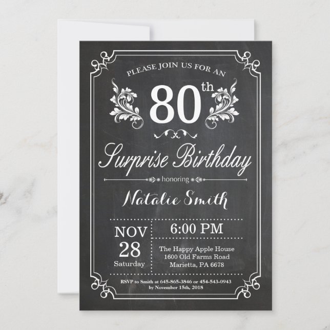 Surprise 80th Birthday Invitation Chalkboard (Front)