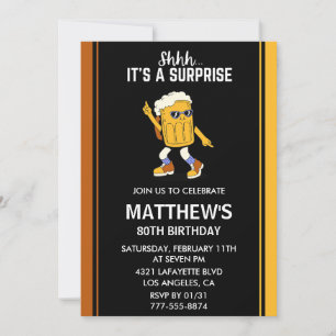 Surprise 80th birthday invitation for him Beer Men