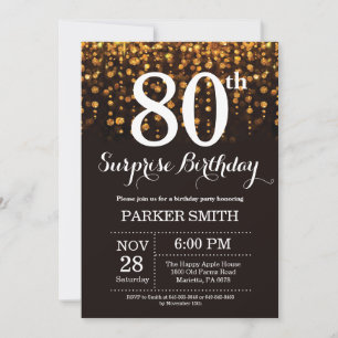 Surprise 80th Birthday Invitation Gold Glitter