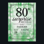 Surprise 80th Birthday Invitation Green Glitter<br><div class="desc">Surprise 80th Birthday Invitation with Green String Lights with Green Glitter Background. Green Birthday. Adult Birthday. Men or Women Bday Invite. 13th 15th 16th 18th 20th 21st 30th 40th 50th 60th 70th 80th 90th 100th, Any age. For further customisation, please click the "Customise it" button and use our design tool...</div>