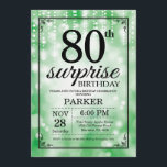 Surprise 80th Birthday Invitation Green Glitter<br><div class="desc">Surprise 80th Birthday Invitation with Green String Lights with Green Glitter Background. Green Birthday. Adult Birthday. Men or Women Bday Invite. 13th 15th 16th 18th 20th 21st 30th 40th 50th 60th 70th 80th 90th 100th, Any age. For further customisation, please click the "Customise it" button and use our design tool...</div>