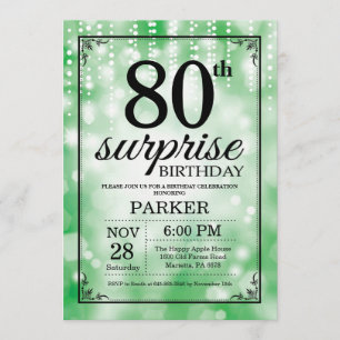 Surprise 80th Birthday Invitation Green Glitter
