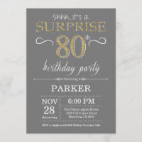 Surprise 80th Birthday Invitation Grey and Gold