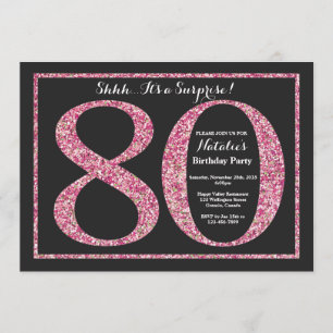 Surprise 80th Birthday Invitation Pink Glitter