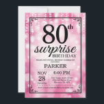 Surprise 80th Birthday Invitation Pink Glitter<br><div class="desc">Surprise 80th Birthday Invitation with Pink String Lights with Pink Glitter Background. Pink Birthday. Adult Birthday. Men or Women Bday Invite. 13th 15th 16th 18th 20th 21st 30th 40th 50th 60th 70th 80th 90th 100th, Any age. For further customisation, please click the "Customise it" button and use our design tool...</div>