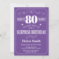 Surprise 80th Birthday Invitation Purple and White