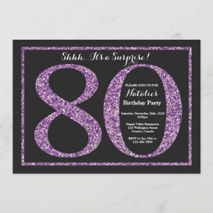 Surprise 80th Birthday Invitation Purple Glitter