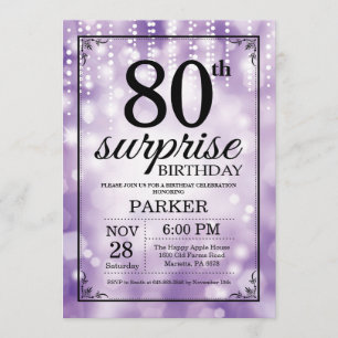 Surprise 80th Birthday Invitation Purple Glitter