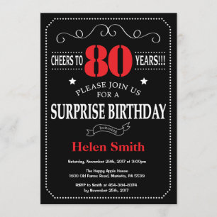 Surprise 80th Birthday Invitation Red and Black