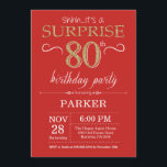 Surprise 80th Birthday Invitation Red and Gold<br><div class="desc">Surprise 80th Birthday Invitation with Red and Gold Glitter Background. Chalkboard. Adult Birthday. Men or Women Bday Invite. Any age. For further customisation,  please click the "Customise it" button and use our design tool to modify this template.</div>