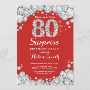 Surprise 80th Birthday Invitation Silver Diamond