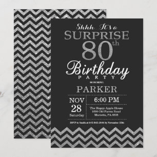 Surprise 80th Birthday Invitation Silver Glitter