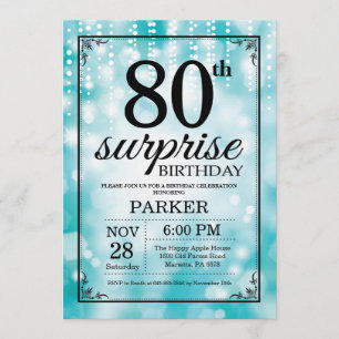 Surprise 80th Birthday Invitation Teal Glitter