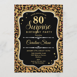 Surprise 80th Birthday - Leopard Black Gold Invitation