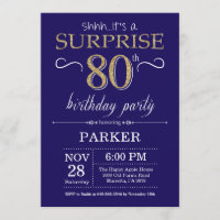 Surprise 80th Birthday Navy Blue and Gold Glitter