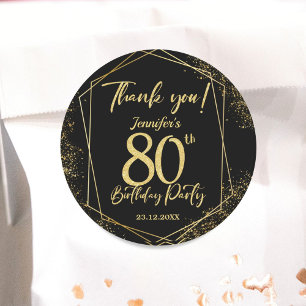 Surprise 80th Birthday Party Black & Gold Glitter Classic Round Sticker