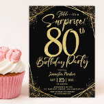 Surprise 80th Birthday Party Black & Gold Glitter Invitation<br><div class="desc">Throw a dazzling celebration with our Surprise 80th Birthday Party Black & Gold Glitter Invitation! Perfect for a glamourous and unforgettable event. Shop now and make the surprise truly sparkle! ✨🎉 Please note: The gold glitter effect is simulated,  no real glitter is used</div>