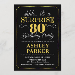 Surprise 80th Birthday Party - Black Gold Invitation