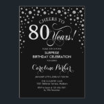 Surprise 80th Birthday Party - Black Silver Invitation<br><div class="desc">Surprise 80th Birthday Party Invitation.
Elegant design in black and faux glitter silver. Features script font and diamonds confetti. Cheers to 80 Years! Message me if you need further customization.</div>