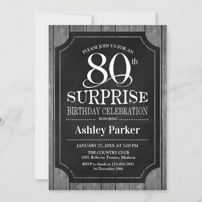 Surprise 80th Birthday Party - Chalkboard White Invitation (Front)