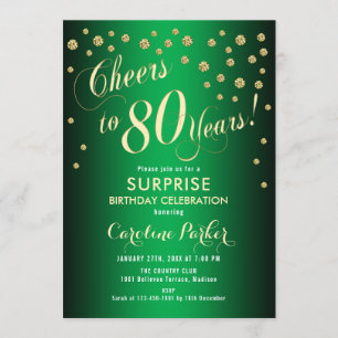 Surprise 80th Birthday Party - Gold Green Invitation