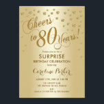 Surprise 80th Birthday Party - Gold Invitation<br><div class="desc">Surprise 80th Birthday Party Invitation
Elegant design with faux glitter gold. Features script font and confetti. Cheers to 80 Years! Message me if you need a custom age.</div>