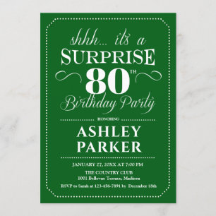 Surprise 80th Birthday Party - Green White Invitation