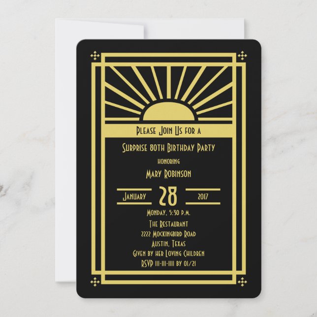Surprise 80th Birthday Party Invitation Art Deco (Front)
