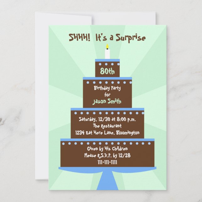 Surprise 80th Birthday Party Invitation Cake (Front)