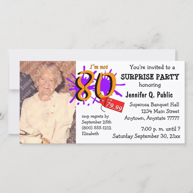 Surprise 80th Birthday Party Photo Invitation (Front)