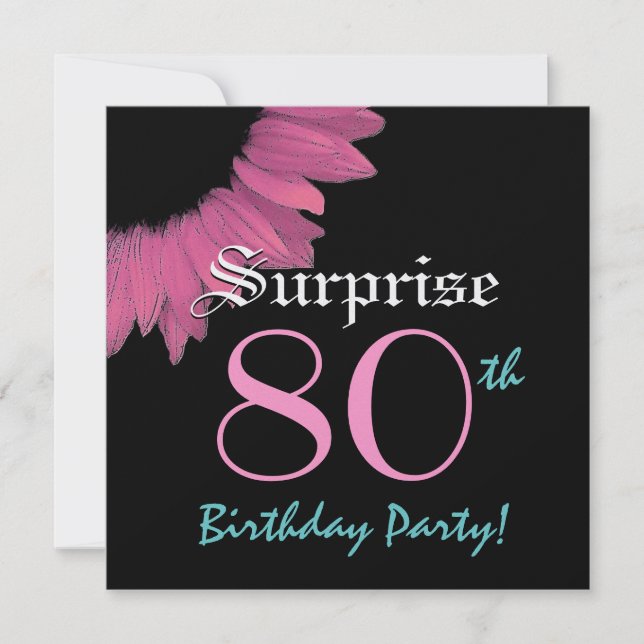 SURPRISE 80th Birthday Party Pink Sunflower Invitation (Front)