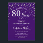 Surprise 80th Birthday Party - Purple Silver Invitation<br><div class="desc">Surprise 80th Birthday Party Invitation.
Elegant design in purple and faux glitter silver. Features script font and diamonds confetti. Cheers to 80 Years! Message me if you need further customization.</div>