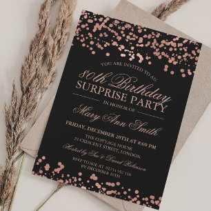 Surprise 80th Birthday Party Rose Gold Foil Invitation