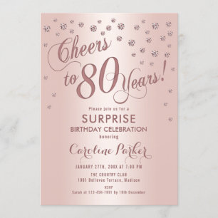 Surprise 80th Birthday Party - Rose Gold Invitation