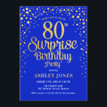 Surprise 80th Birthday Party - Royal Blue & Gold Invitation<br><div class="desc">Surprise 80th Birthday Party Invitation.
Elegant design in royal blue and faux glitter gold. Features stylish script font and confetti. Message me if you need custom age.</div>
