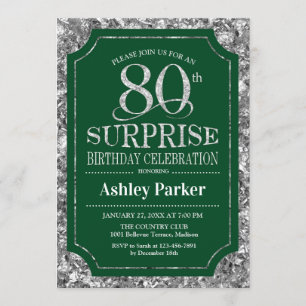 Surprise 80th Birthday Party - Silver Green Invitation