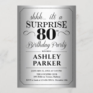 Surprise 80th Birthday Party - Silver Invitation