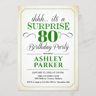 Surprise 80th Birthday Party - White Green Invitation