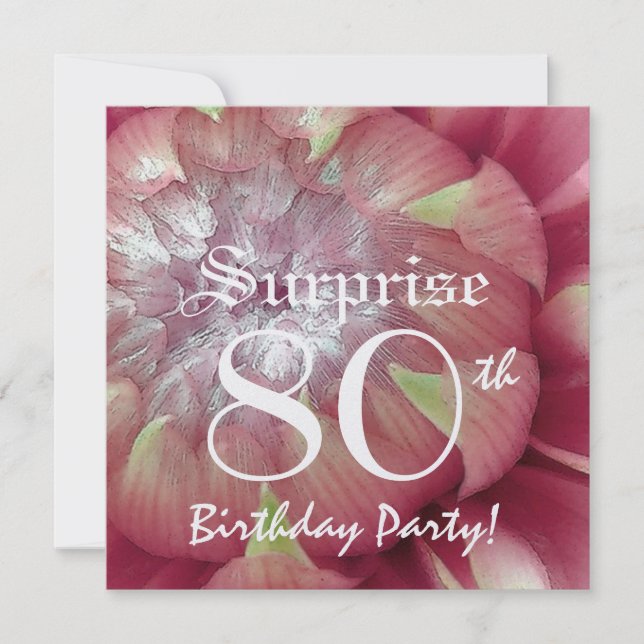 SURPRISE 80th Birthday Pink Dahlia BY06 Invitation (Front)
