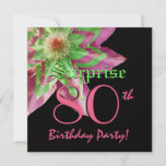 SURPRISE 80th Birthday Pink Green Flower W1445 Invitation<br><div class="desc">This green and yellow fantasy flower design is a pretty and elegant way to invite folks to a SURPRISE 80th birthday party celebration. All text is totally customisable. You can experiment with different paper types by clicking on the "Invitation Options" tab on the upper right hand corner. I recommend the...</div>