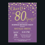 Surprise 80th Birthday Purple and Gold Diamond Invitation<br><div class="desc">Surprise 80th Birthday Invitation with Purple and Gold Glitter Diamond Background. Gold Confetti. Adult Birthday. Male Men or Women Birthday. For further customisation,  please click the "Customise it" button and use our design tool to modify this template.</div>