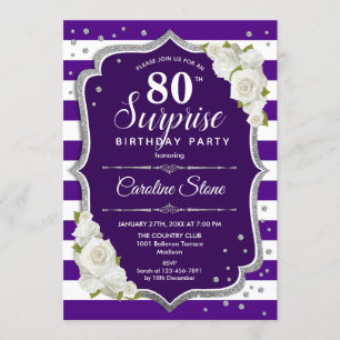 Surprise 80th Birthday - Purple Silver Invitation