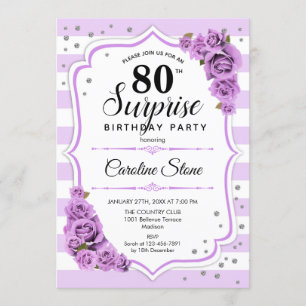 Surprise 80th Birthday - Purple White Invitation