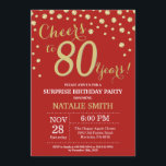 Surprise 80th Birthday Red and Gold Diamond Invitation<br><div class="desc">Surprise 80th Birthday Invitation with Red and Gold Glitter Diamond Background. Gold Confetti. Adult Birthday. Male Men or Women Birthday. For further customisation,  please click the "Customise it" button and use our design tool to modify this template.</div>